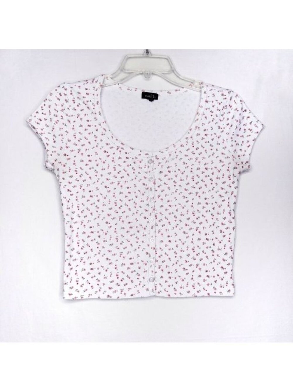Rue 21 Floral Pink Flower Button Front Short Sleeve Crop Top Size Small